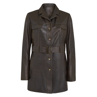 Nicolina Kahve Kadın Deri Trençkot 