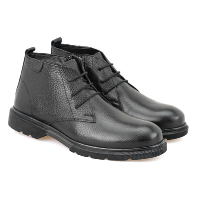 Nicolo Siyah Erkek Fermuarlı Deri Bot