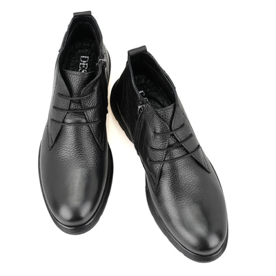 Nicolo Siyah Erkek Fermuarlı Deri Bot