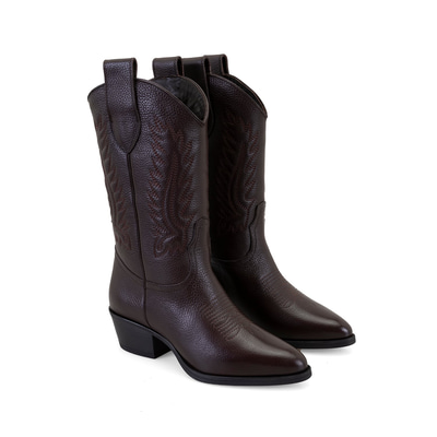 Noa Kahve Kadın Desenli Deri Kovboy Çizmesi