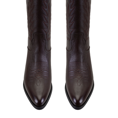 Noa Kahve Kadın Desenli Deri Kovboy Çizmesi