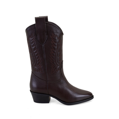 Noa Kahve Kadın Desenli Deri Kovboy Çizmesi