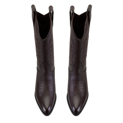 Noa Kahve Kadın Desenli Deri Kovboy Çizmesi