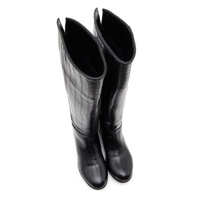Ole Siyah Kadın Kroko Baskılı Çizme