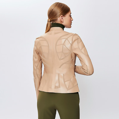 Origa Kadın Yaprak Panelli Deri Ceket