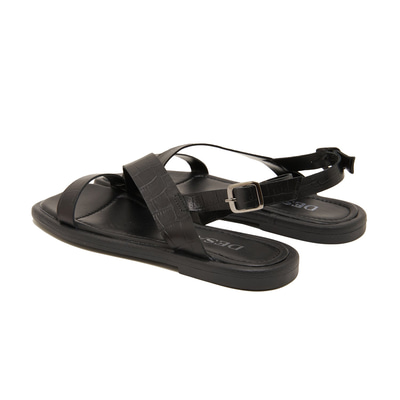 Ornella Siyah Kadın Kroko Baskılı Deri Sandalet