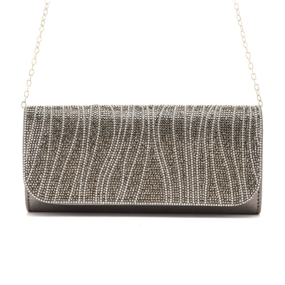 Oskar Gri Kadın Parlak Taşlı Gece Çantası
