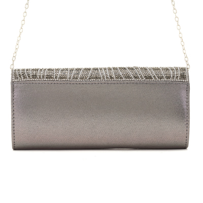 Oskar Gri Kadın Parlak Taşlı Gece Çantası