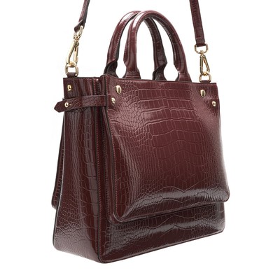 Plante Bordo Kadın Kroko Baskılı Deri El Çantası