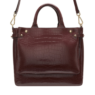 Plante Bordo Kadın Kroko Baskılı Deri El Çantası