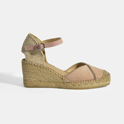 Pudra Kadın Toka Aksesuarlı Taş Detaylı Dolgu Topuklu Süet Espadril