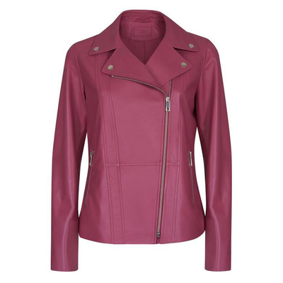 Rania Fuşya Kadın Vintage Deri Biker Ceket