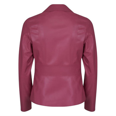 Rania Fuşya Kadın Vintage Deri Biker Ceket