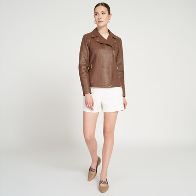 Rania Taba Kadın Vintage Deri Biker Ceket