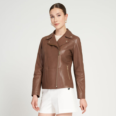 Rania Taba Kadın Vintage Deri Biker Ceket