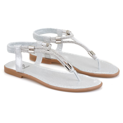 Regan Beyaz Kadın Parlak Taş Detaylı Parmak Arası Sandalet