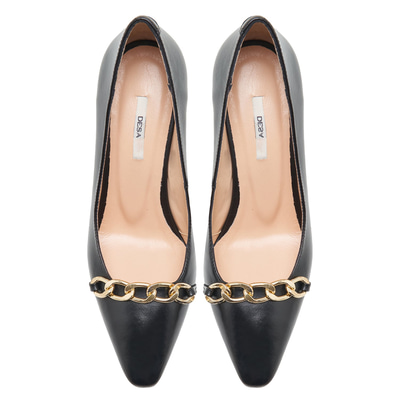 Renee Siyah Kadın Zincir Detaylı Deri Klasik Ayakkabı