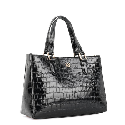 Rieka Siyah Kadın Kroko Baskılı Deri El Çantası