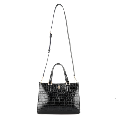 Rieka Siyah Kadın Kroko Baskılı Deri El Çantası