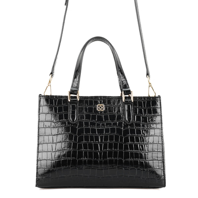 Rieka Siyah Kadın Kroko Baskılı Deri El Çantası