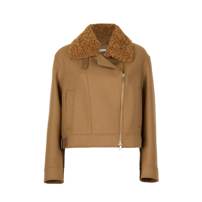 Rigella Kahve Yakası Kürklü Kadın Biker Ceket