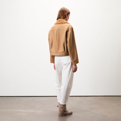 Rigella Kahve Yakası Kürklü Kadın Biker Ceket