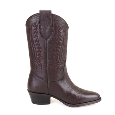 Rio Kahve Kadın Desenli Deri Kovboy Çizmesi
