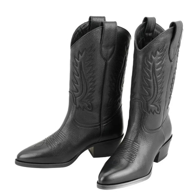 Rio Siyah Kadın Desenli Deri Kovboy Çizmesi