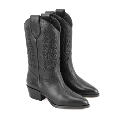 Rio Siyah Kadın Desenli Deri Kovboy Çizmesi