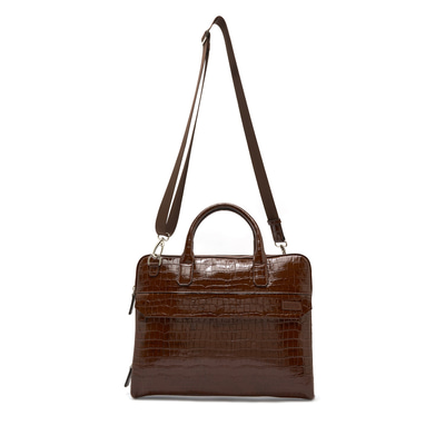 Robny Kahve Erkek Kroko Baskılı Deri Evrak Çantası