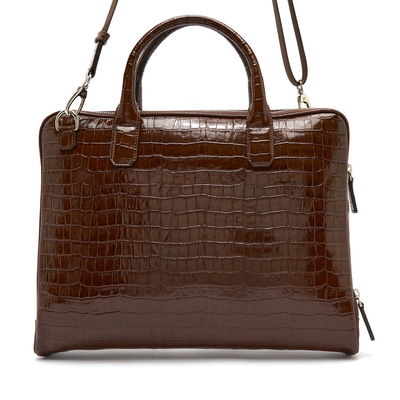 Robny Kahve Erkek Kroko Baskılı Deri Evrak Çantası