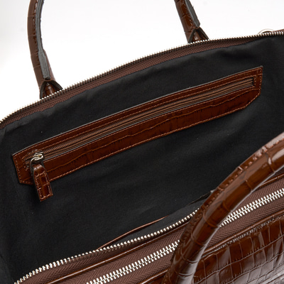 Robny Kahve Erkek Kroko Baskılı Deri Evrak Çantası