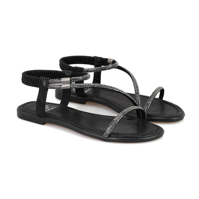 Rosmen Siyah Kadın Parlak Taş Detaylı Sandalet