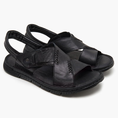 Sabu Siyah Erkek Deri Sandalet