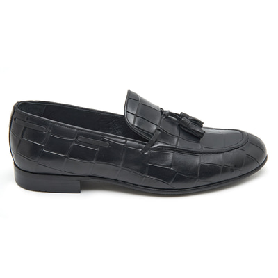 Samuel Siyah Erkek Kroko Baskılı Deri Klasik Ayakkabı