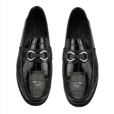 Sane Siyah Erkek Aksesuarlı Deri Loafer