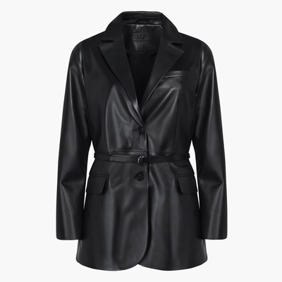 Sarafina Siyah Kadın Oversize Blazer Deri Ceket