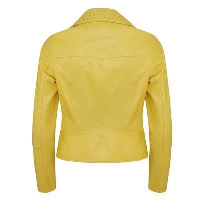 Sarı Belina Kadın Biker Deri Ceket