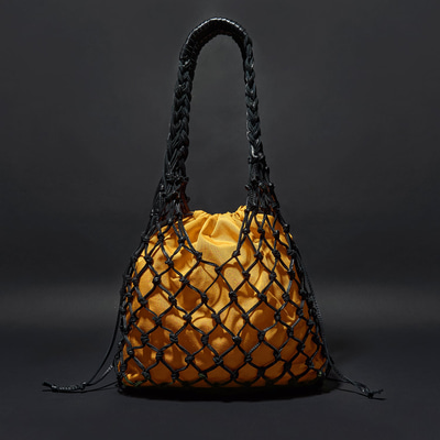 Sarı El Emeği Örgü Deri Çanta