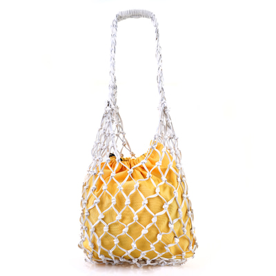 Sarı El Emeği Örgü Deri Çanta