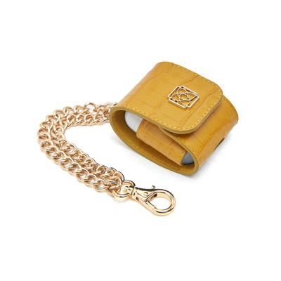 Sarı Zincir Detaylı Deri Airpods Kılıfı