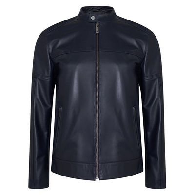 Selino Lacivert Erkek Kapüşonlü Deri Mont