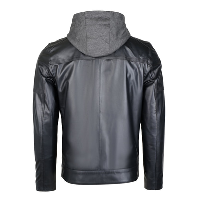 Selino Siyah Erkek Kapüşonlü Deri Mont