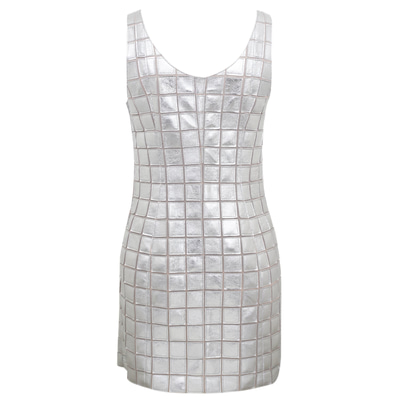 Selvaggia Gümüş Kadın Panelli Deri Elbise