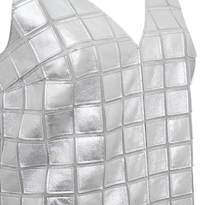 Selvaggia Gümüş Kadın Panelli Deri Elbise