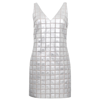 Selvaggia Gümüş Kadın Panelli Deri Elbise