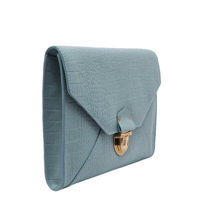 Sharon Mavi Kadın Kroko Baskılı Deri Portföy Çanta