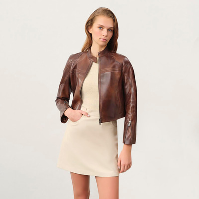 Sheilah Kahve Kadın Vintage Deri Ceket