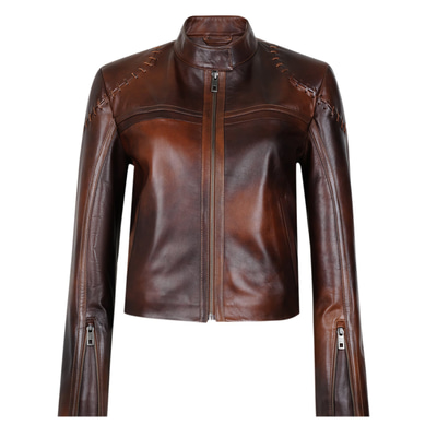 Sheilah Kahve Kadın Vintage Deri Ceket