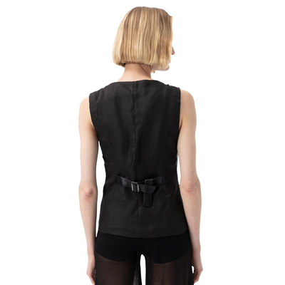 Siena Siyah Kadın Deri Keten Yelek/Bluz